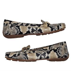 Geox Respira Phython Print Drive Moccasin Loafer Faux Leather Size 37 Biege/Mult